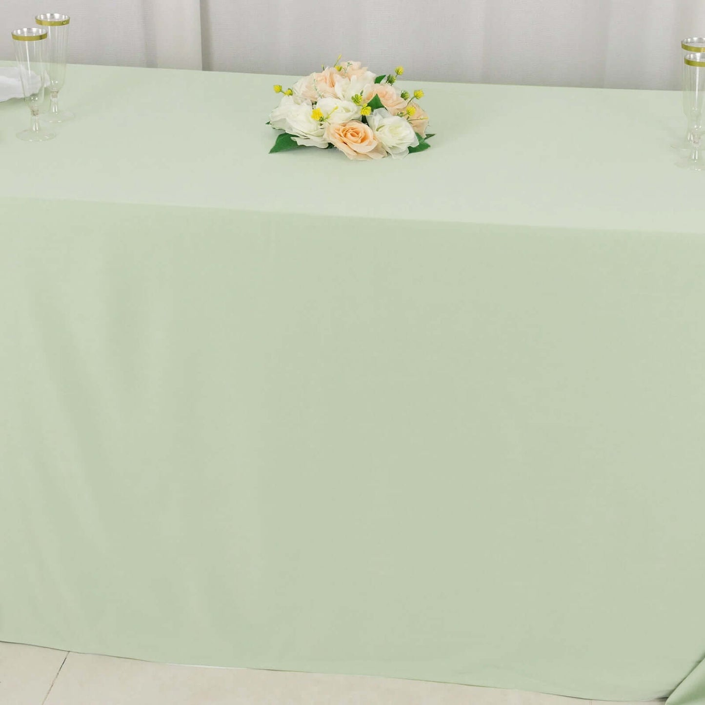90"x132" Sage Green Scuba Wrinkle Free Rectangular Tablecloth, Seamless Scuba Polyester Tablecloth