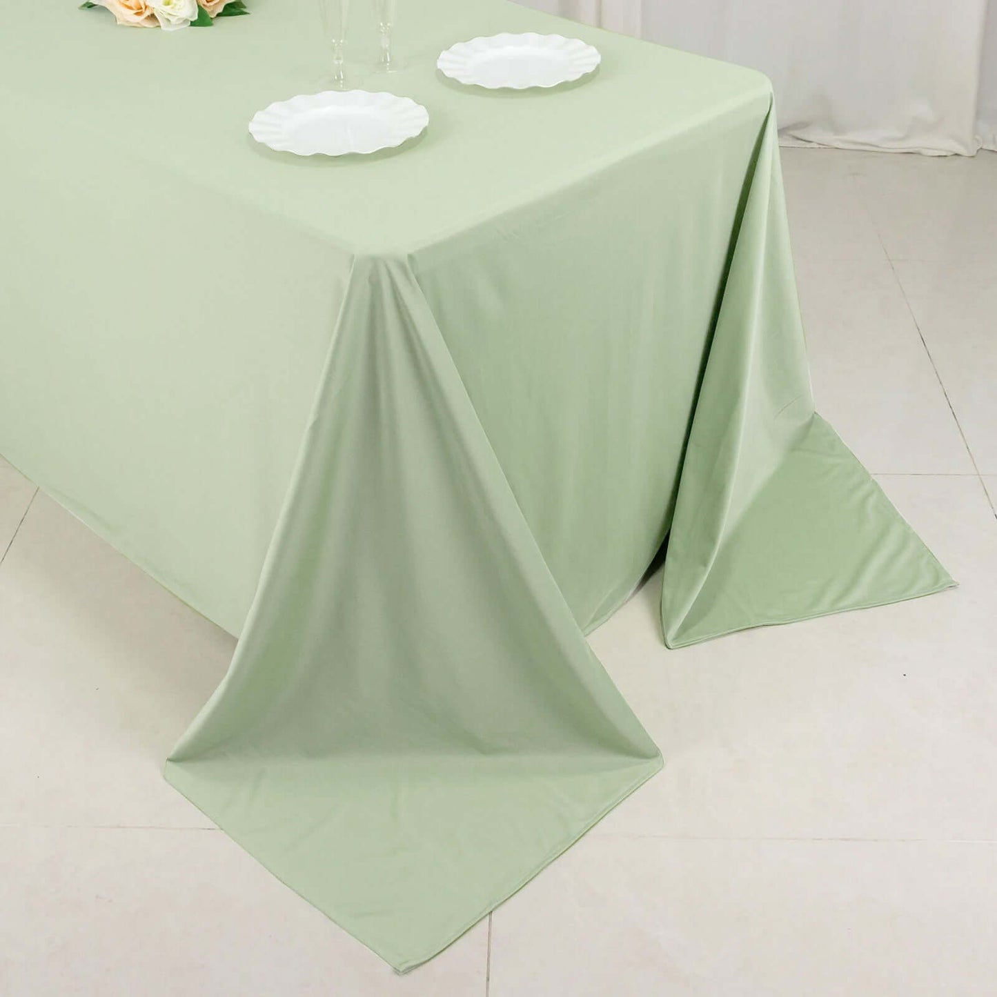90"x132" Sage Green Scuba Wrinkle Free Rectangular Tablecloth, Seamless Scuba Polyester Tablecloth