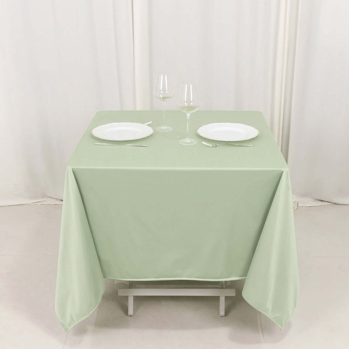 70" Sage Green Scuba Wrinkle Free Square Tablecloth, Scuba Polyester Tablecloth