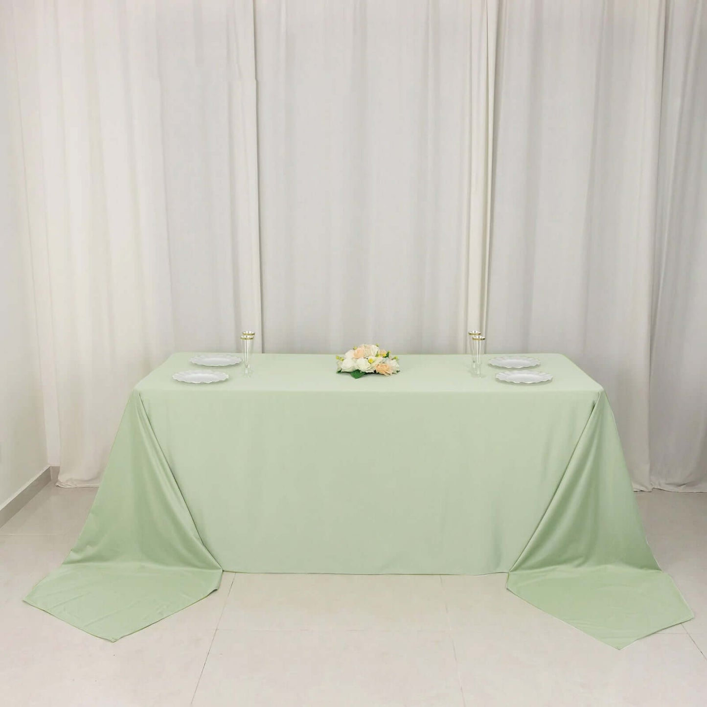 90"x156" Sage Green Scuba Wrinkle Free Rectangular Tablecloth, Seamless Scuba Polyester Tablecloth