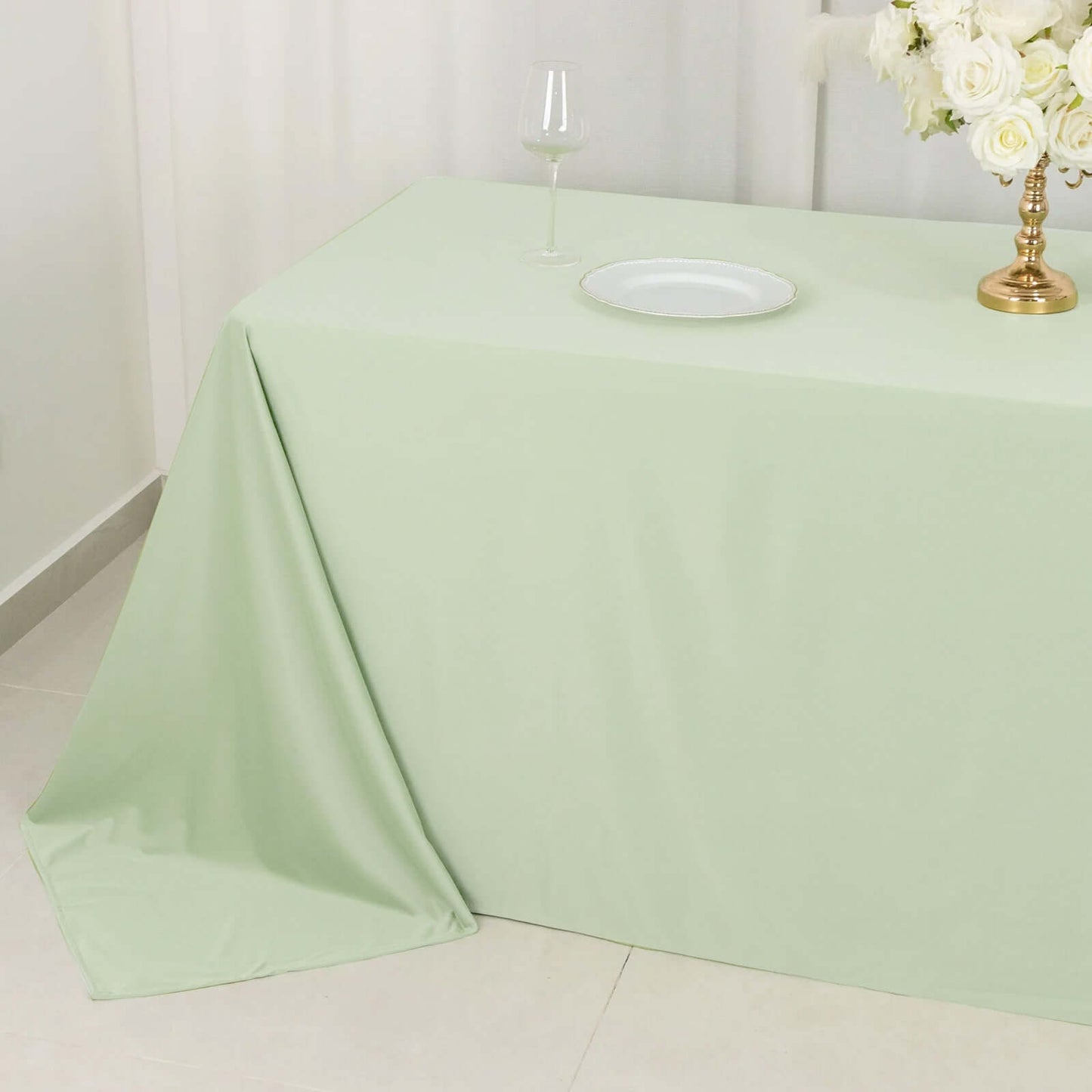 90"x132" Sage Green Scuba Wrinkle Free Rectangular Tablecloth, Seamless Scuba Polyester Tablecloth
