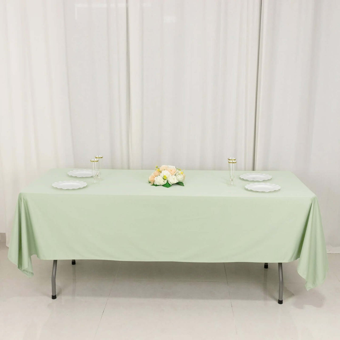 60"x102" Sage Green Scuba Wrinkle Free Rectangular Tablecloth, Scuba Polyester Tablecloth