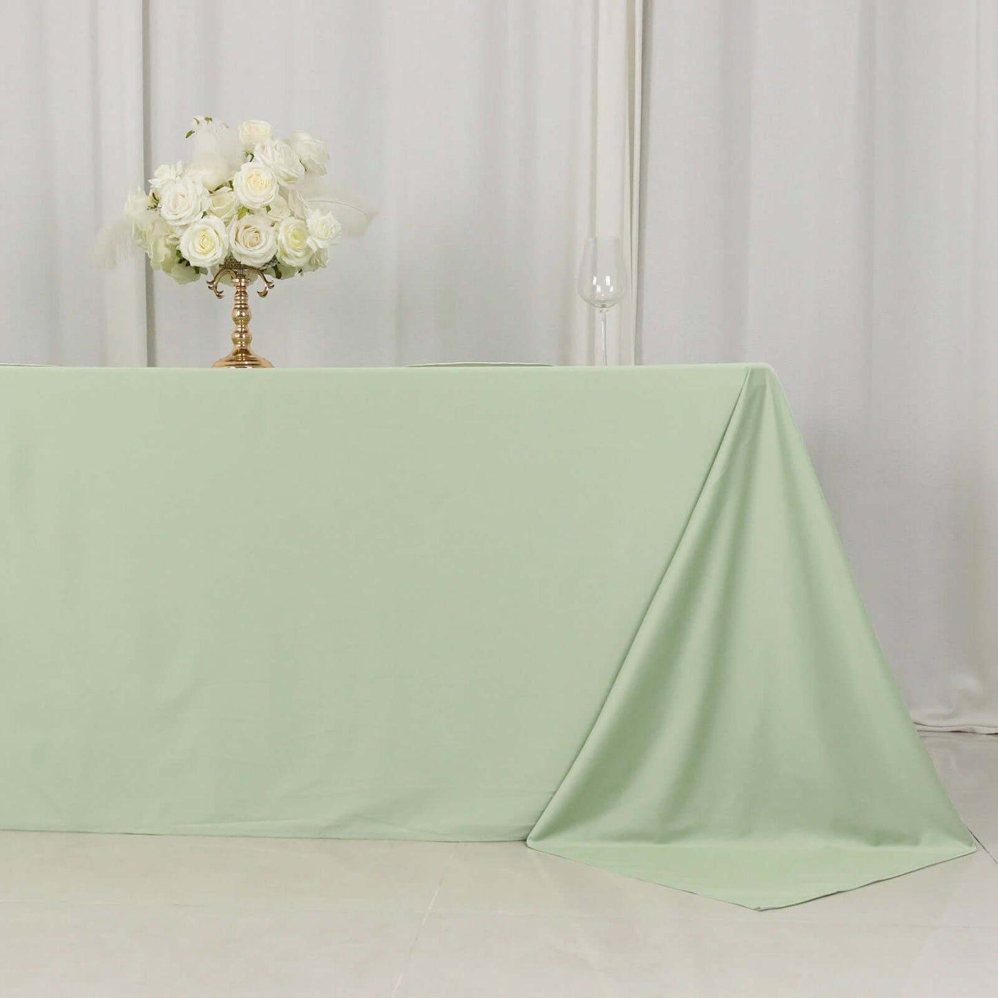 90"x132" Sage Green Scuba Wrinkle Free Rectangular Tablecloth, Seamless Scuba Polyester Tablecloth