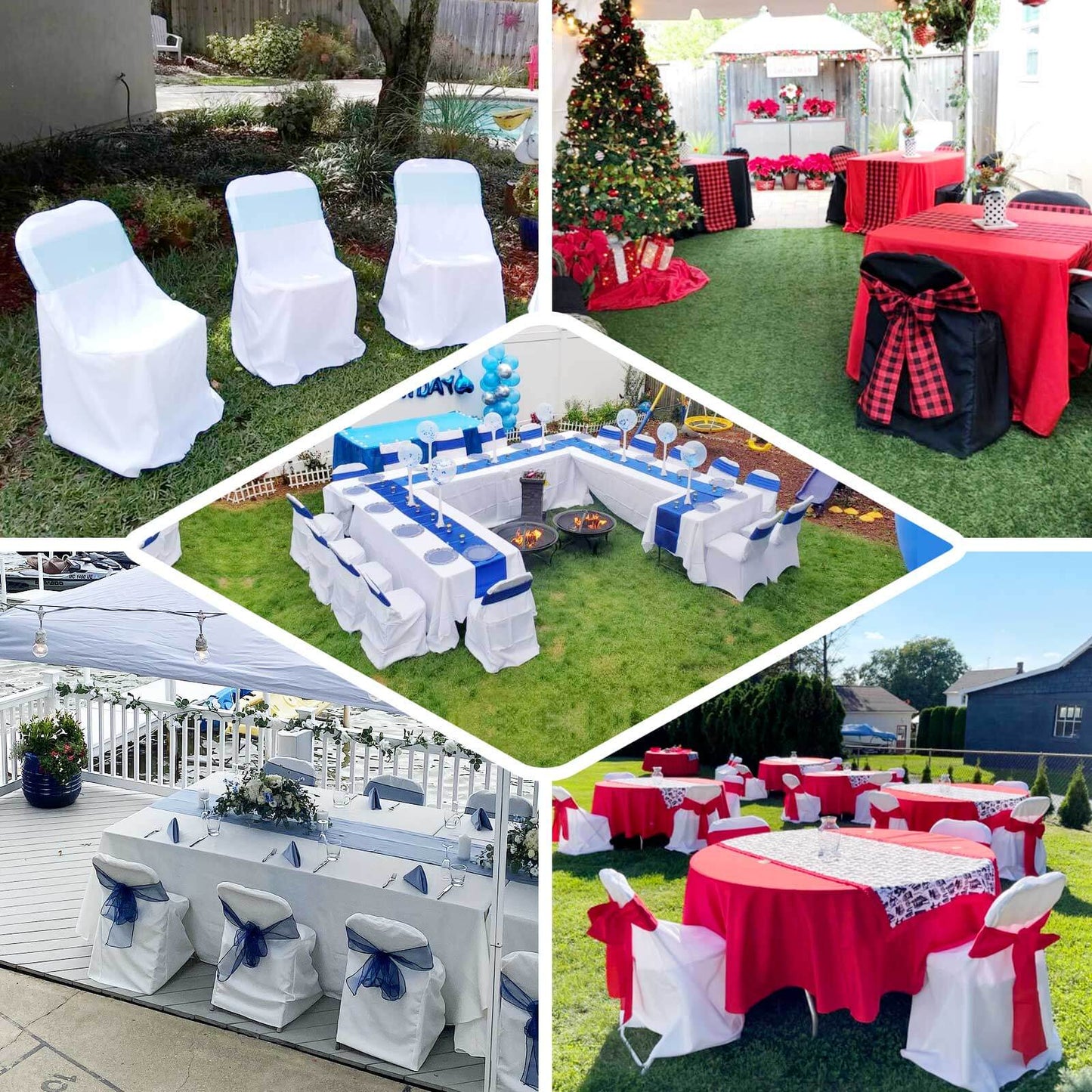 Sage green chair covers for events, featuring a reusable and stain-resistant design.