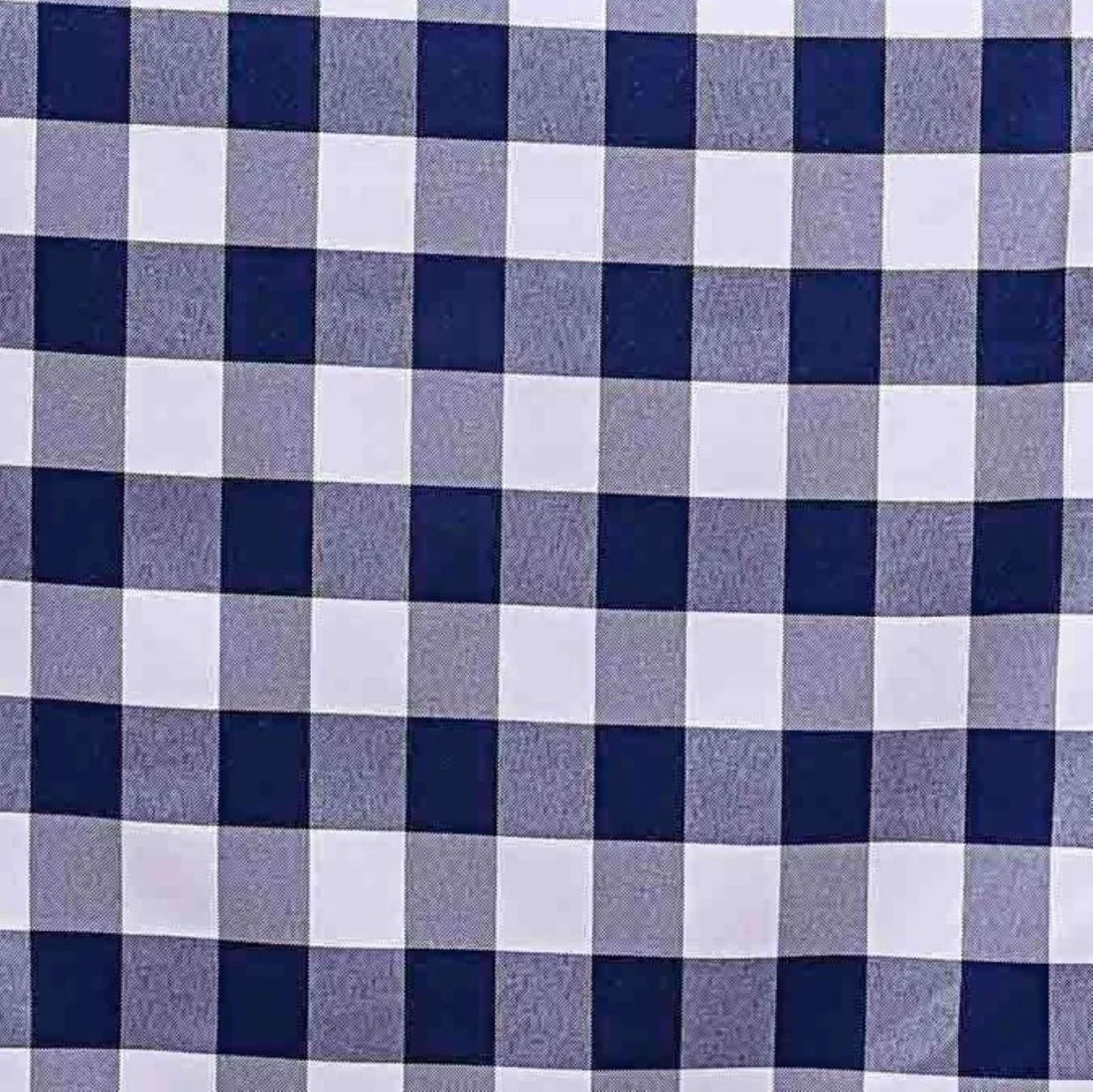 Navy blue and white checkered table runner in a plaid pattern. #whtbkgd