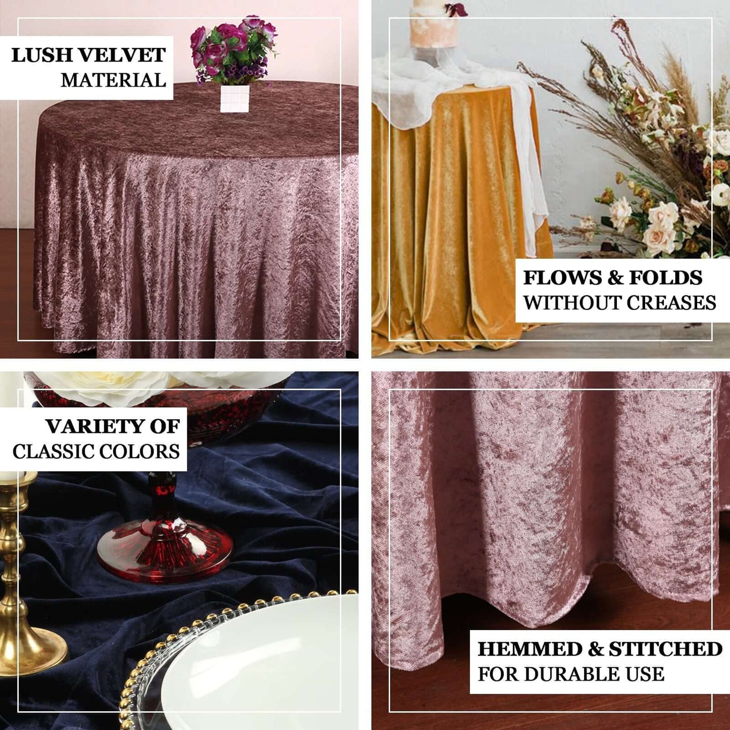 Premium Crushed Velvet 120" Round Tablecloth Lavender Lilac - Reusable Soft & Stylish Seamless Table
