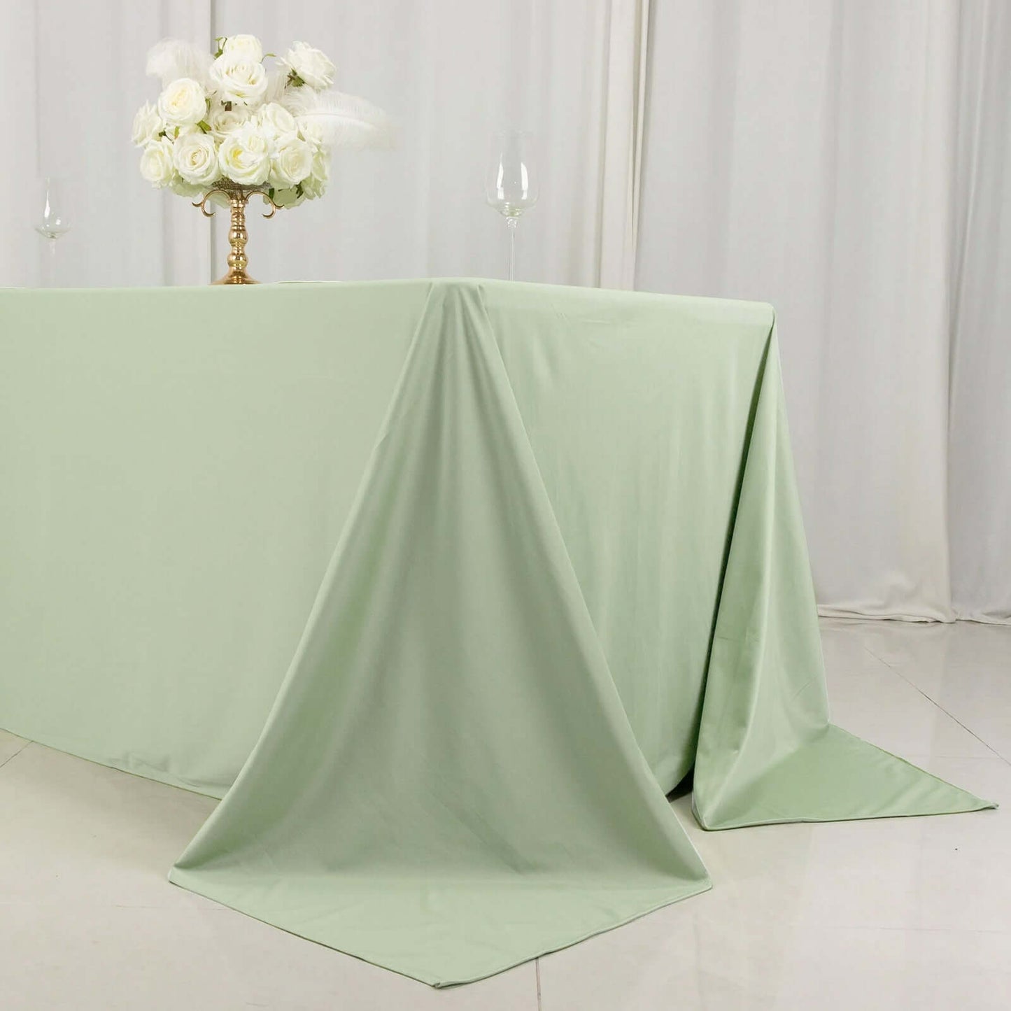 90"x132" Sage Green Scuba Wrinkle Free Rectangular Tablecloth, Seamless Scuba Polyester Tablecloth