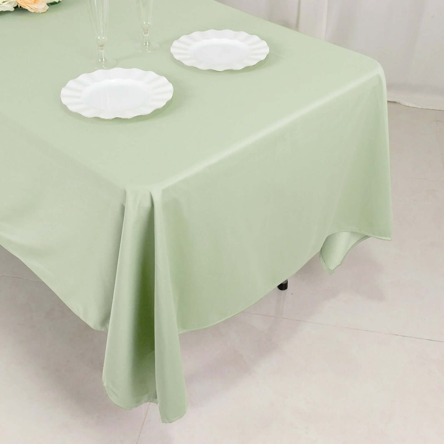 60"x102" Sage Green Scuba Wrinkle Free Rectangular Tablecloth, Scuba Polyester Tablecloth