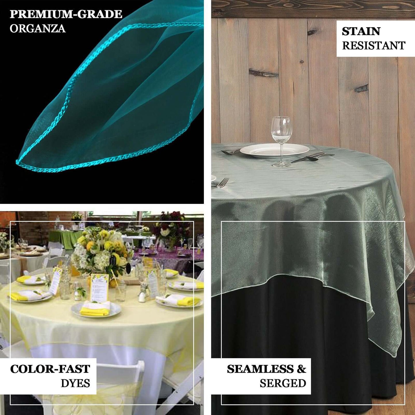10 Pack Dusty Blue Organza Table Overlay 72"x72" - Sheer Table Topper