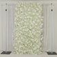 White silk roses and baby's breath artificial flower wall panel backdrop.