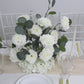4-Pack White Artificial Flower Arrangements – 20" Roses, Hydrangeas & Eucalyptus, Free-Standing with Foam Base for Wedding Aisle Décor
