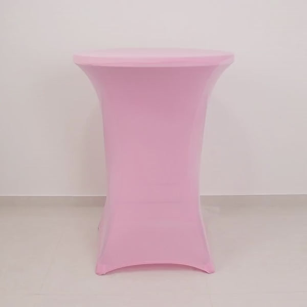 Pink fitted stretch tablecloth for 30" high top tables.