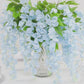 42" Silk Hanging Wisteria Flower Garland Vines in Light Blue, Elaborated 5 Full Strands in 1 Bush