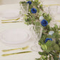 6ft Artificial Eucalyptus Garland with Royal Blue/Light Blue Silk Roses – Faux Greenery Vine