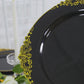 20-Pack Economy Plastic Round Charger Plates 13" in Black with Gold Embossed Baroque Rim, Stylish Dinner Party Serving Plates