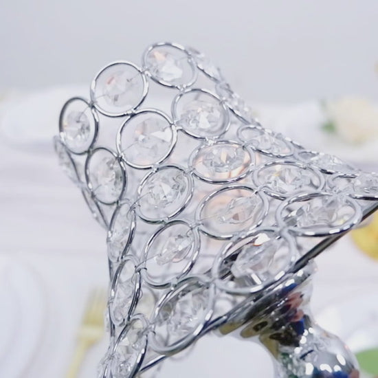 Silver crystal beaded candle holder with lamp-inspired shade.