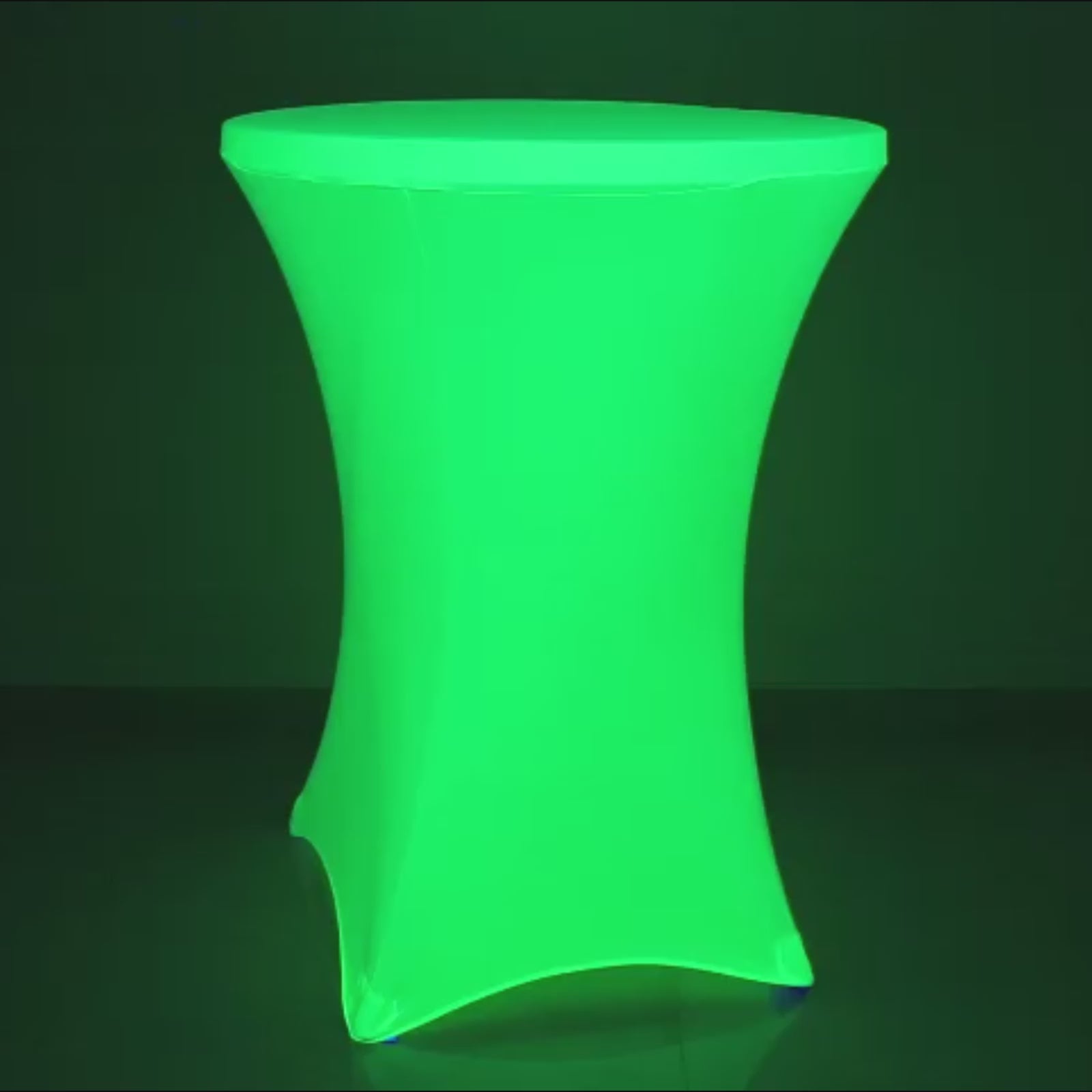 Glow neon green fitted spandex cocktail tablecloth for 30" round tables.