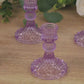 6 Pack Glass Pillar Votive Candle Stands with Diamond Pattern, Reversible Crystal Taper Candlestick Holders, Lavender Lilac - 4"