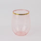 12 Pack Transparent Blush Plastic Stemless Wine Glasses with Gold Rim, 12oz Reusable Wine Tumblers