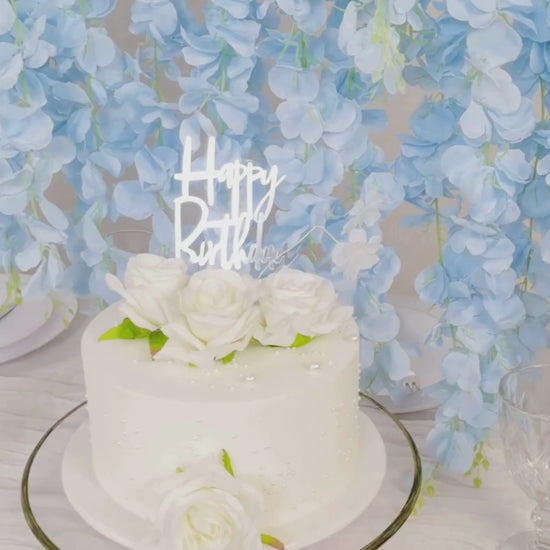 Light blue silk wisteria flower garland vines with cake decoration.