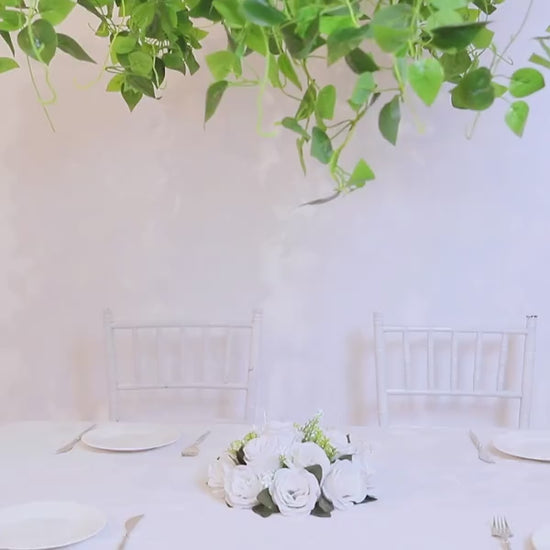 46" green artificial eucalyptus leaf vines ceiling canopy draping overhead.