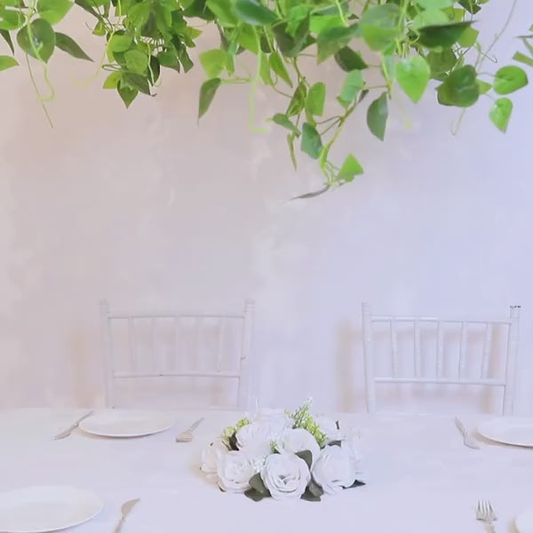 46" green artificial eucalyptus leaf vines ceiling canopy draping overhead.