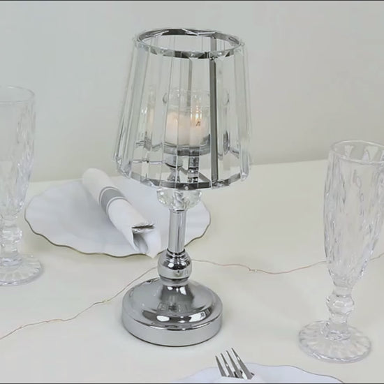 Silver crystal pendant candle holder for table centerpieces.