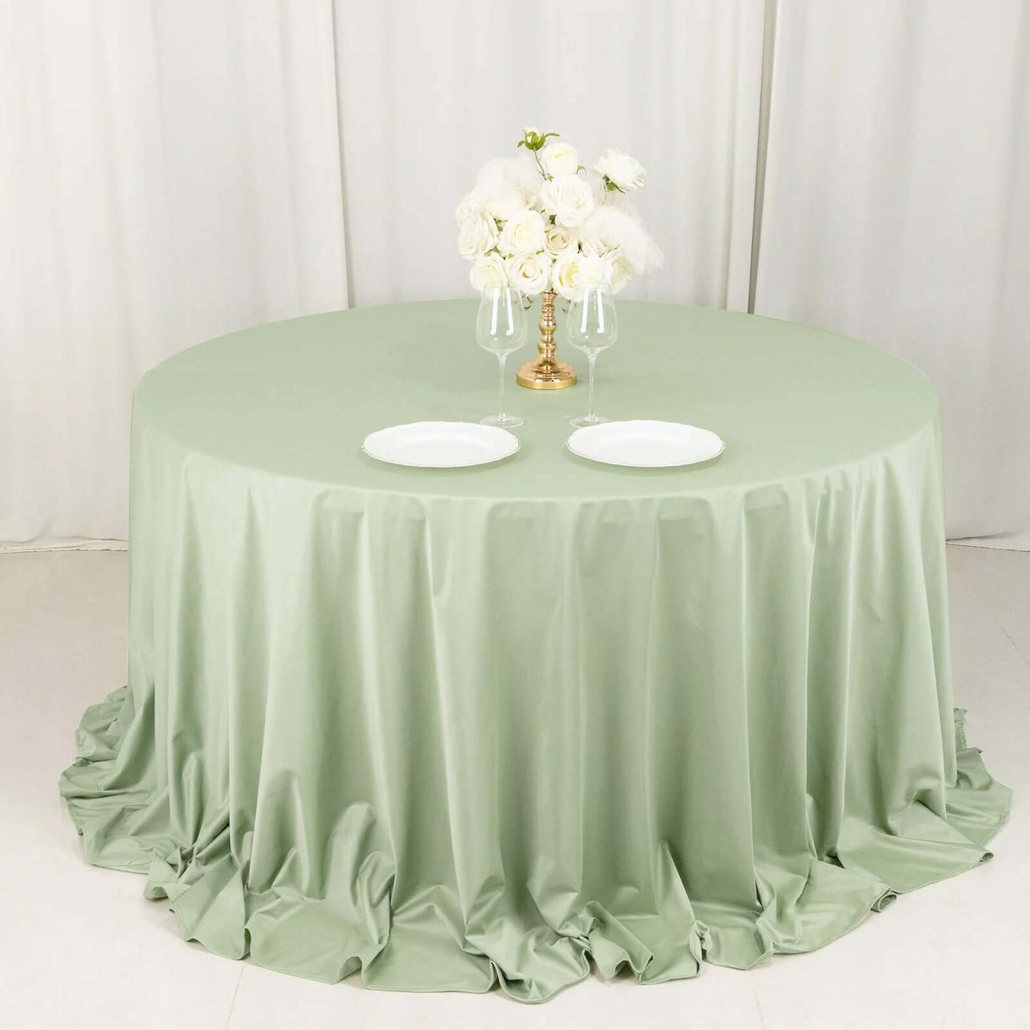 132" Sage Green Scuba Wrinkle Free Round Tablecloth, Seamless Scuba Polyester Tablecloth