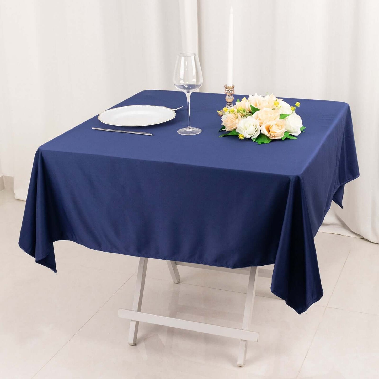 54" Navy Blue Scuba Wrinkle Free Square Tablecloth, Scuba Polyester Tablecloth