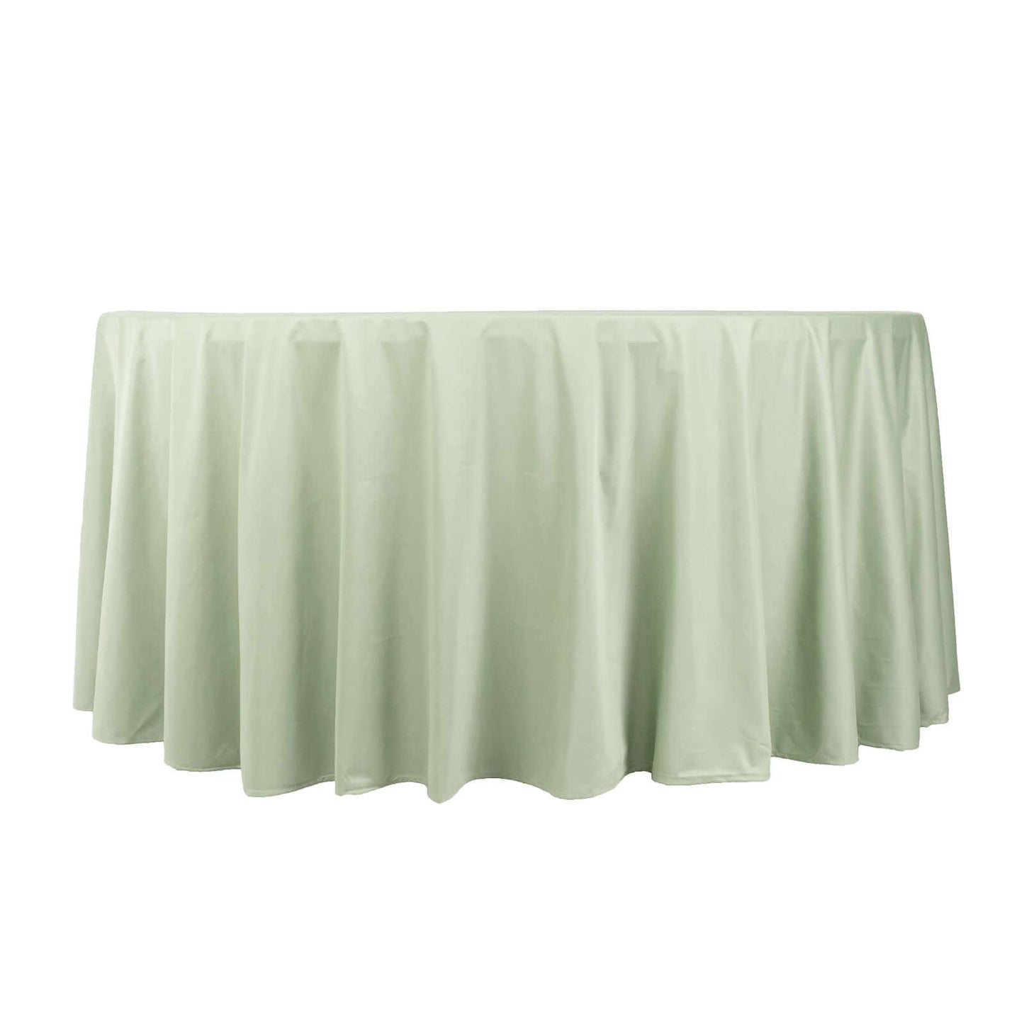120" Sage Green Scuba Wrinkle Free Round Tablecloth, Seamless Scuba Polyester Tablecloth