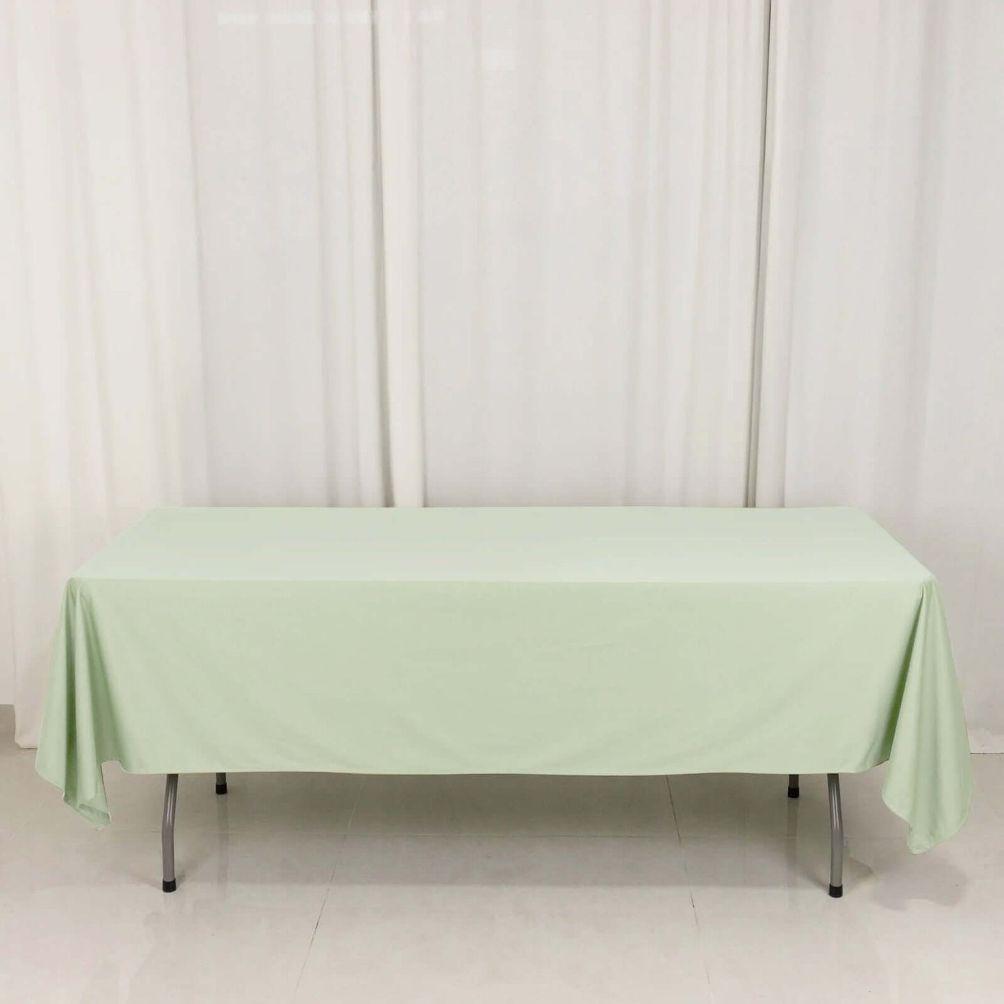 60"x102" Sage Green Scuba Wrinkle Free Rectangular Tablecloth, Scuba Polyester Tablecloth