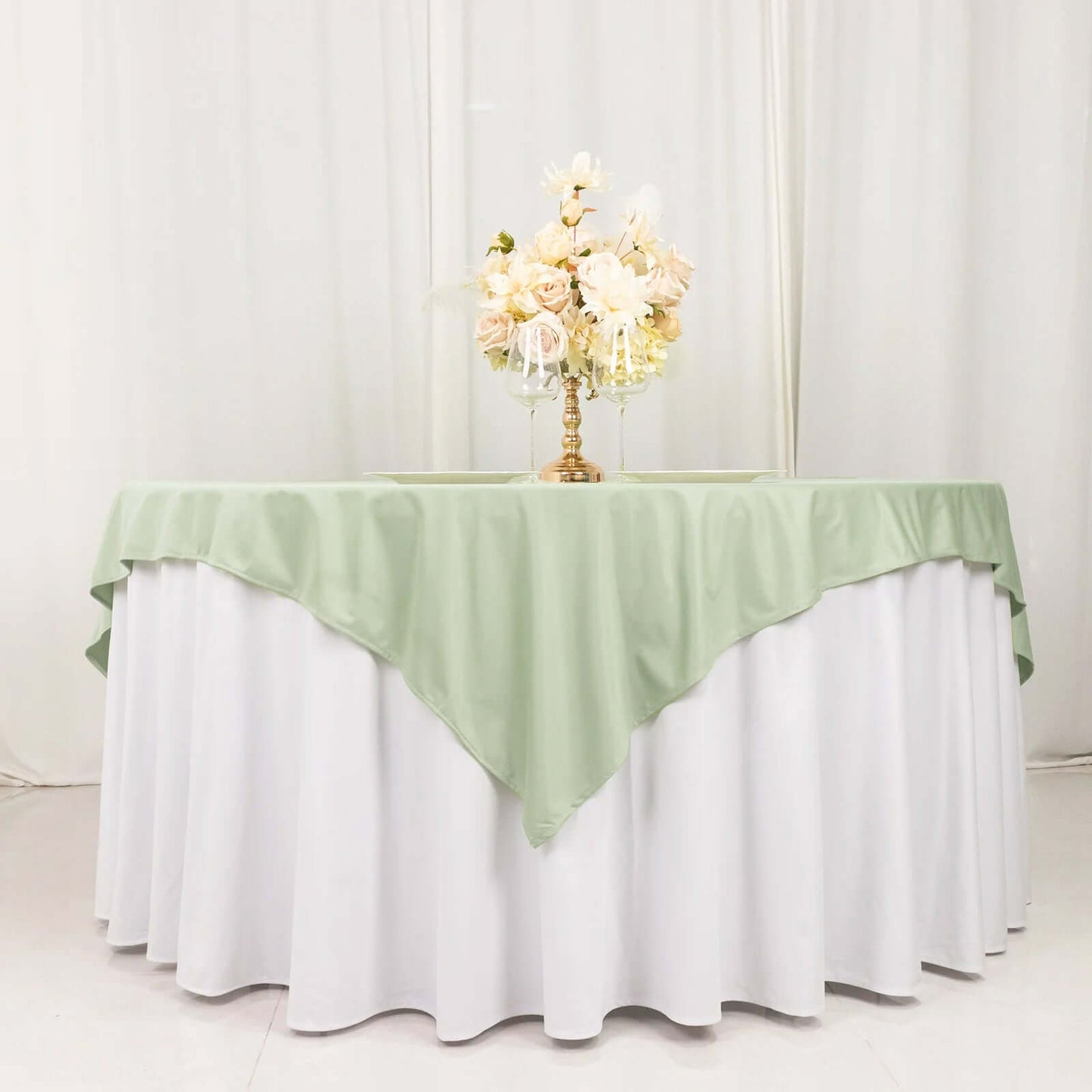 70" Sage Green Scuba Wrinkle Free Square Table Overlay, Scuba Polyester Table Topper