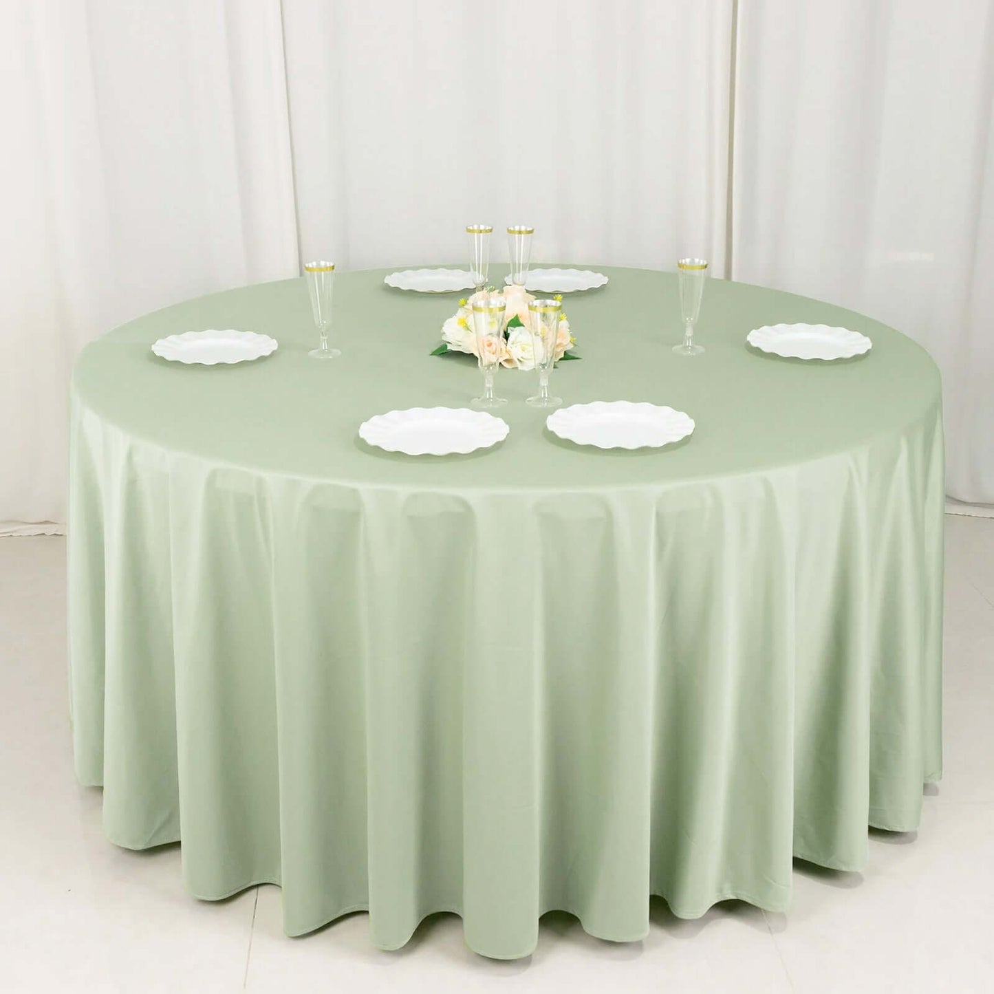 120" Sage Green Scuba Wrinkle Free Round Tablecloth, Seamless Scuba Polyester Tablecloth
