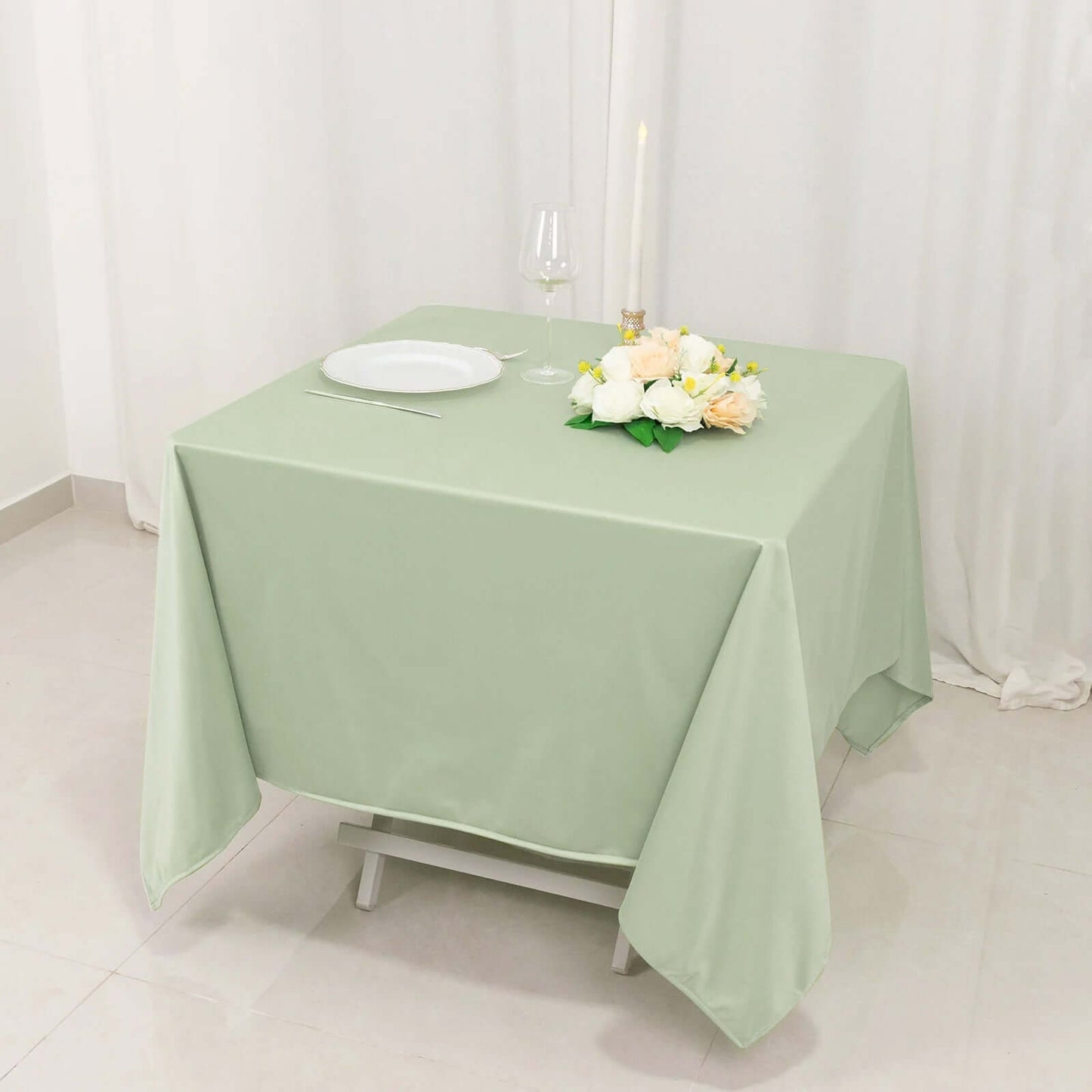 70" Sage Green Scuba Wrinkle Free Square Tablecloth, Scuba Polyester Tablecloth