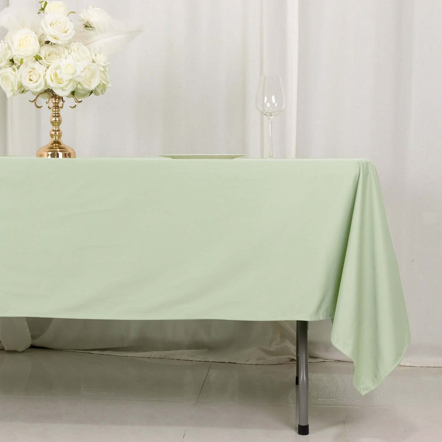 60"x102" Sage Green Scuba Wrinkle Free Rectangular Tablecloth, Scuba Polyester Tablecloth
