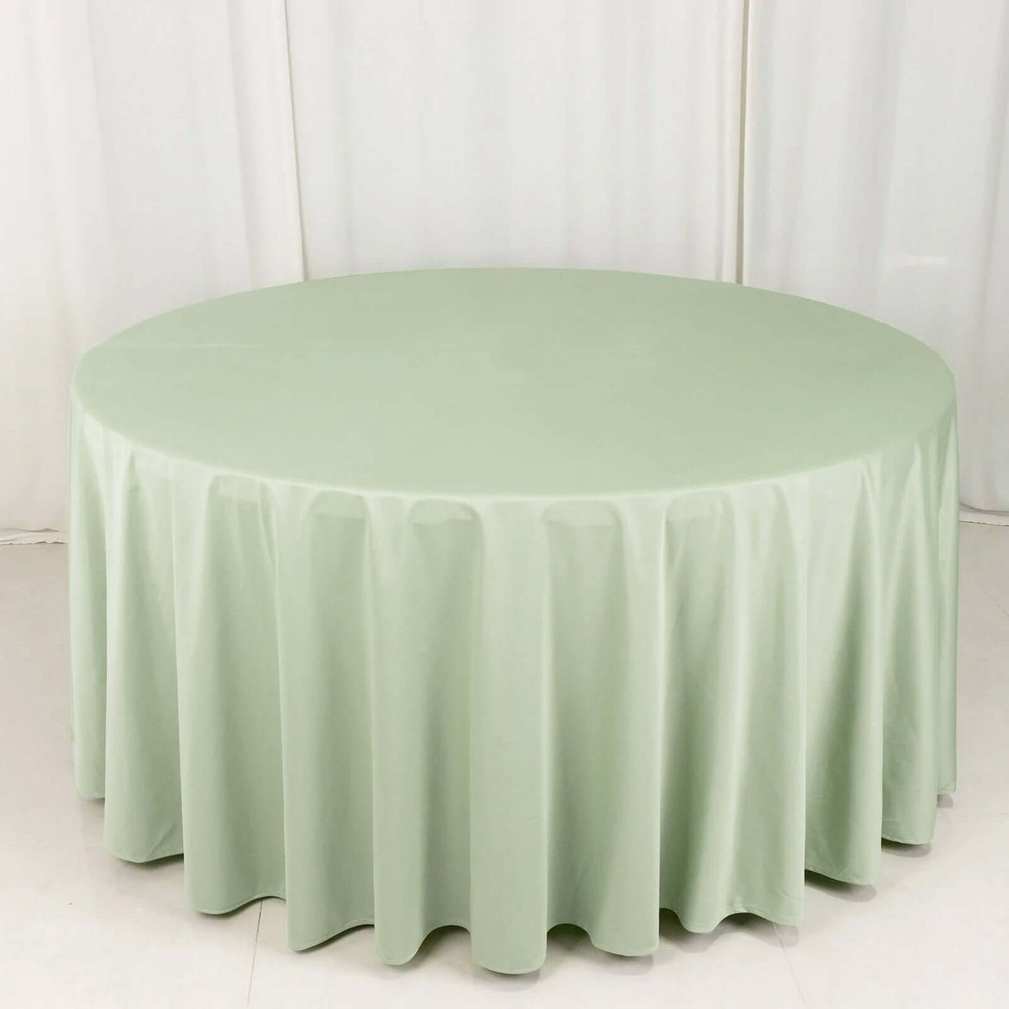 120" Sage Green Scuba Wrinkle Free Round Tablecloth, Seamless Scuba Polyester Tablecloth
