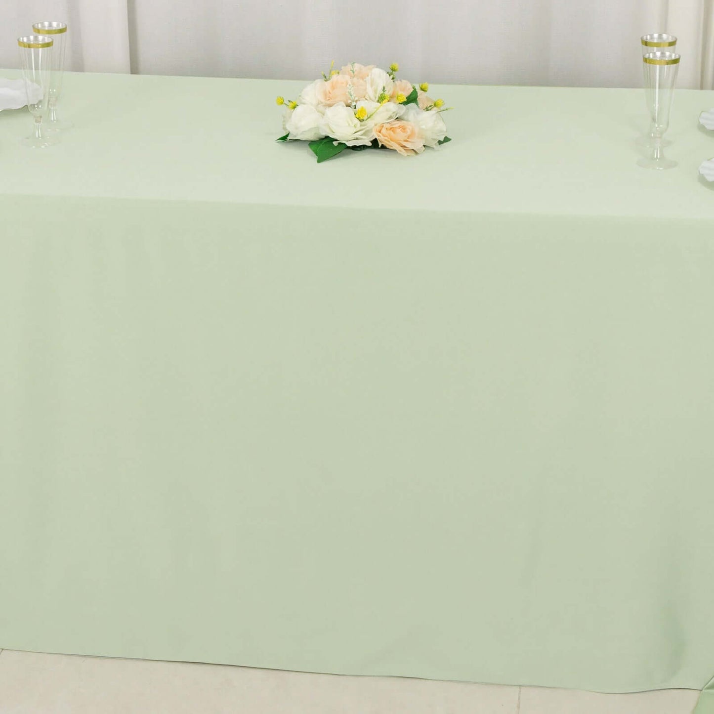 90"x156" Sage Green Scuba Wrinkle Free Rectangular Tablecloth, Seamless Scuba Polyester Tablecloth