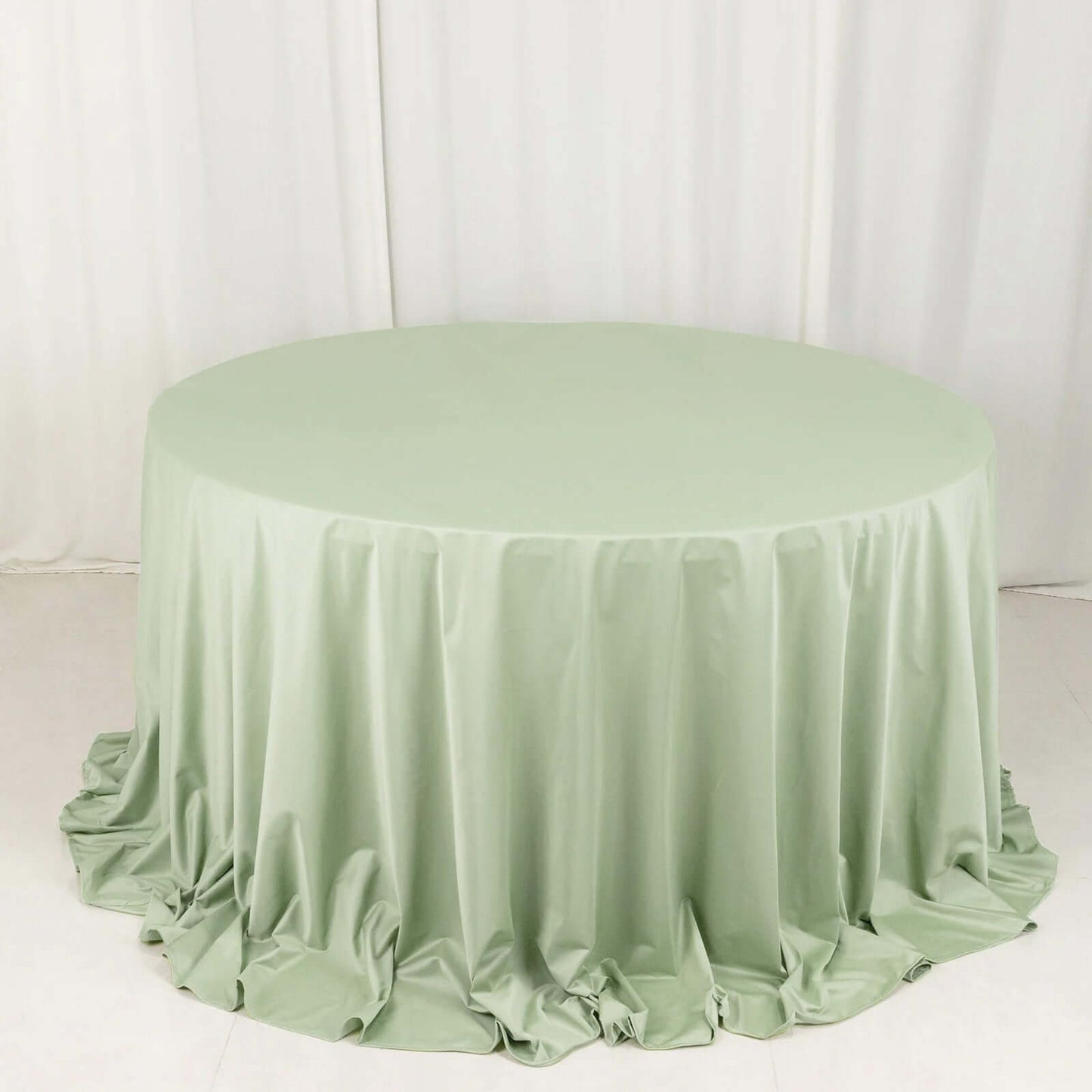 132" Sage Green Scuba Wrinkle Free Round Tablecloth, Seamless Scuba Polyester Tablecloth