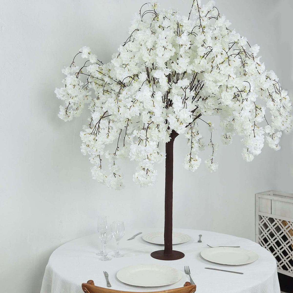 5ft Artificial Cherry Blossom Tree White – Silk Sakura Wishing Tree with Sturdy Metal Base & Realist
