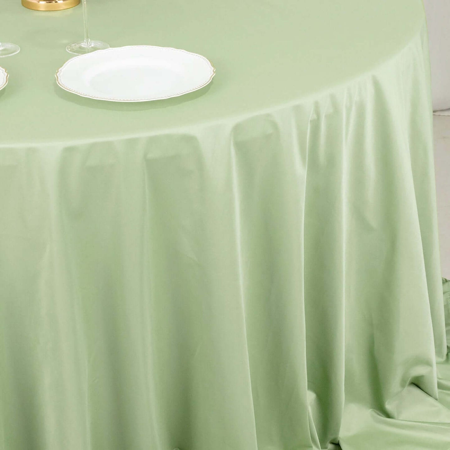 132" Sage Green Scuba Wrinkle Free Round Tablecloth, Seamless Scuba Polyester Tablecloth