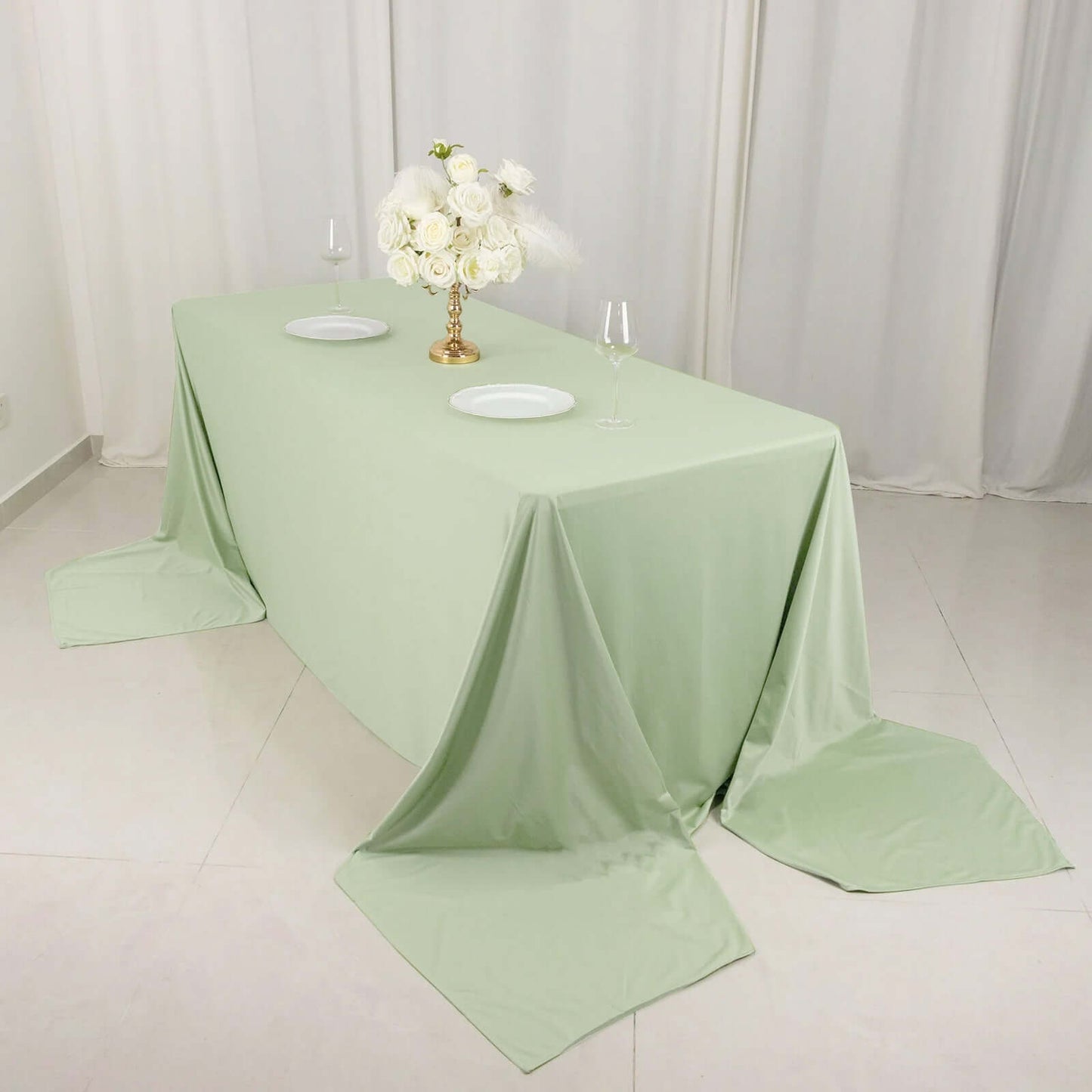 90"x156" Sage Green Scuba Wrinkle Free Rectangular Tablecloth, Seamless Scuba Polyester Tablecloth