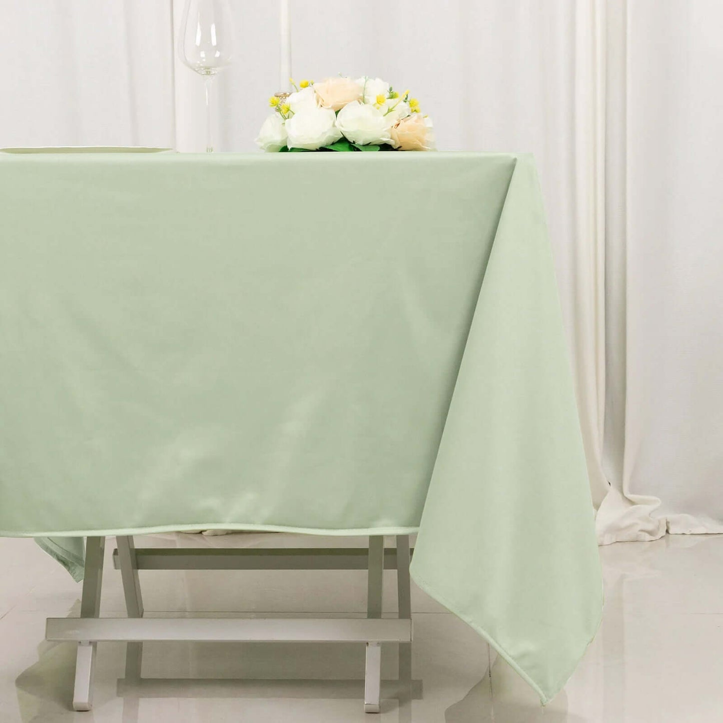 70" Sage Green Scuba Wrinkle Free Square Tablecloth, Scuba Polyester Tablecloth