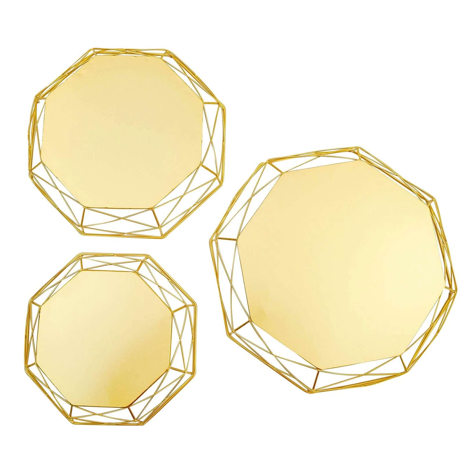 Gold geometric cake stands set of 3, reversible octagon baskets, 7", 9", 11". #whtbkgd