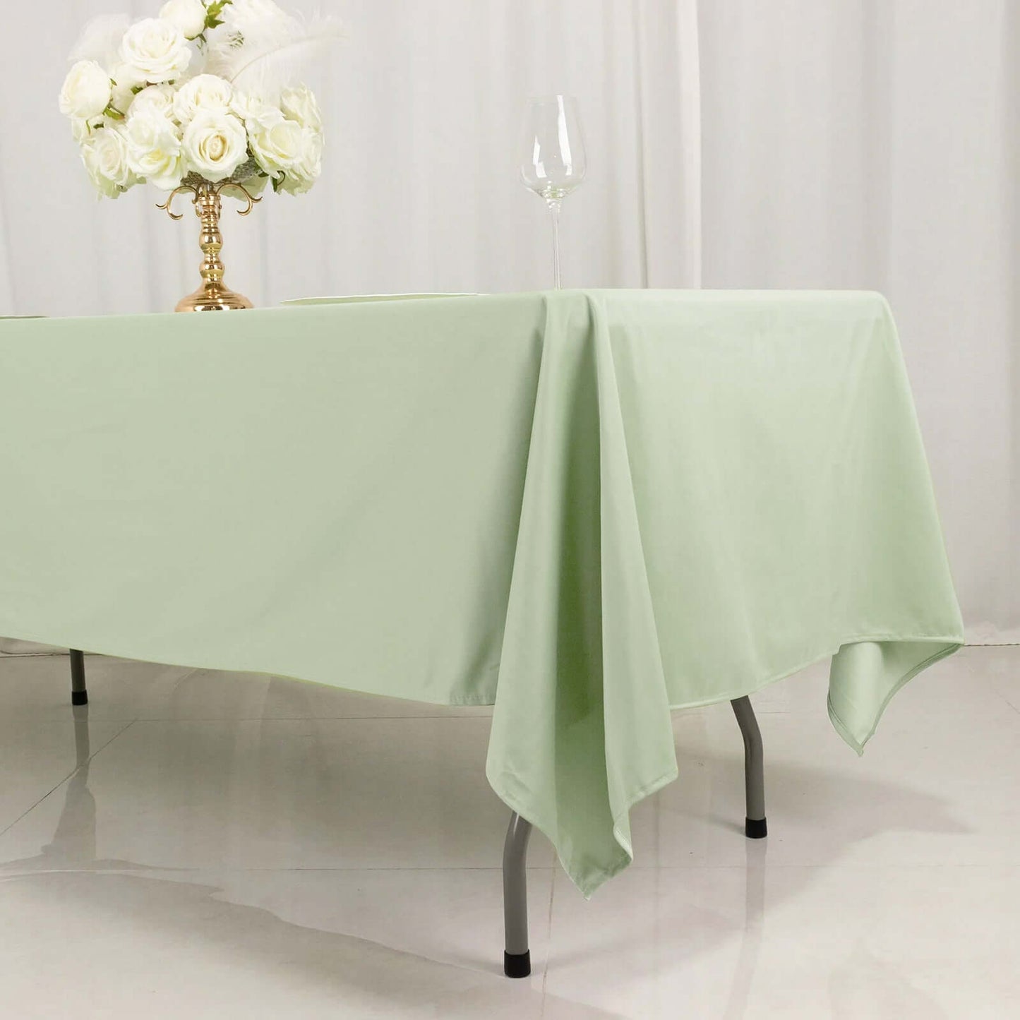 60"x102" Sage Green Scuba Wrinkle Free Rectangular Tablecloth, Scuba Polyester Tablecloth
