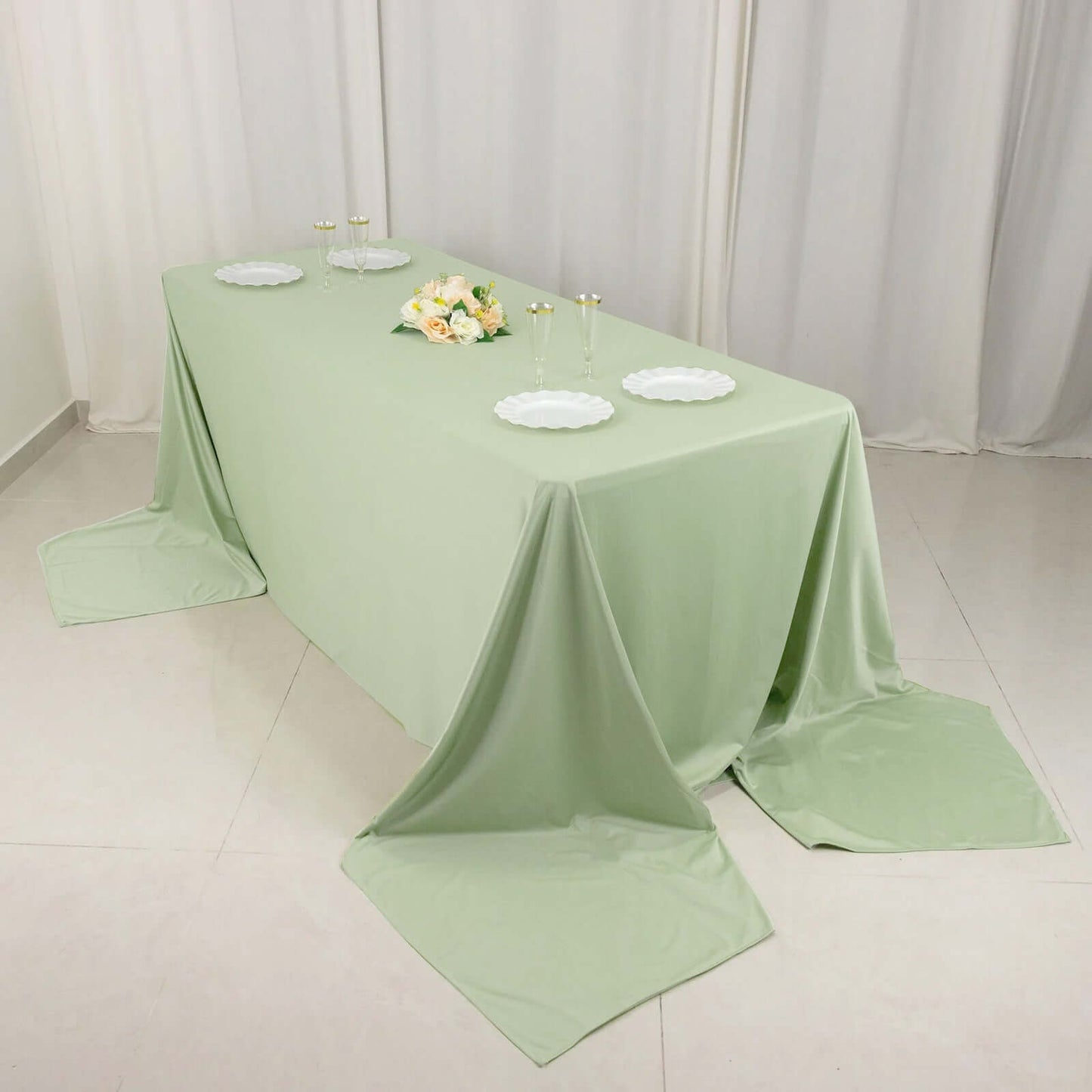 90"x156" Sage Green Scuba Wrinkle Free Rectangular Tablecloth, Seamless Scuba Polyester Tablecloth