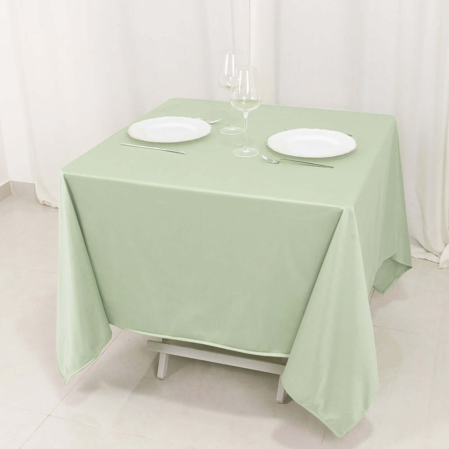 70" Sage Green Scuba Wrinkle Free Square Tablecloth, Scuba Polyester Tablecloth