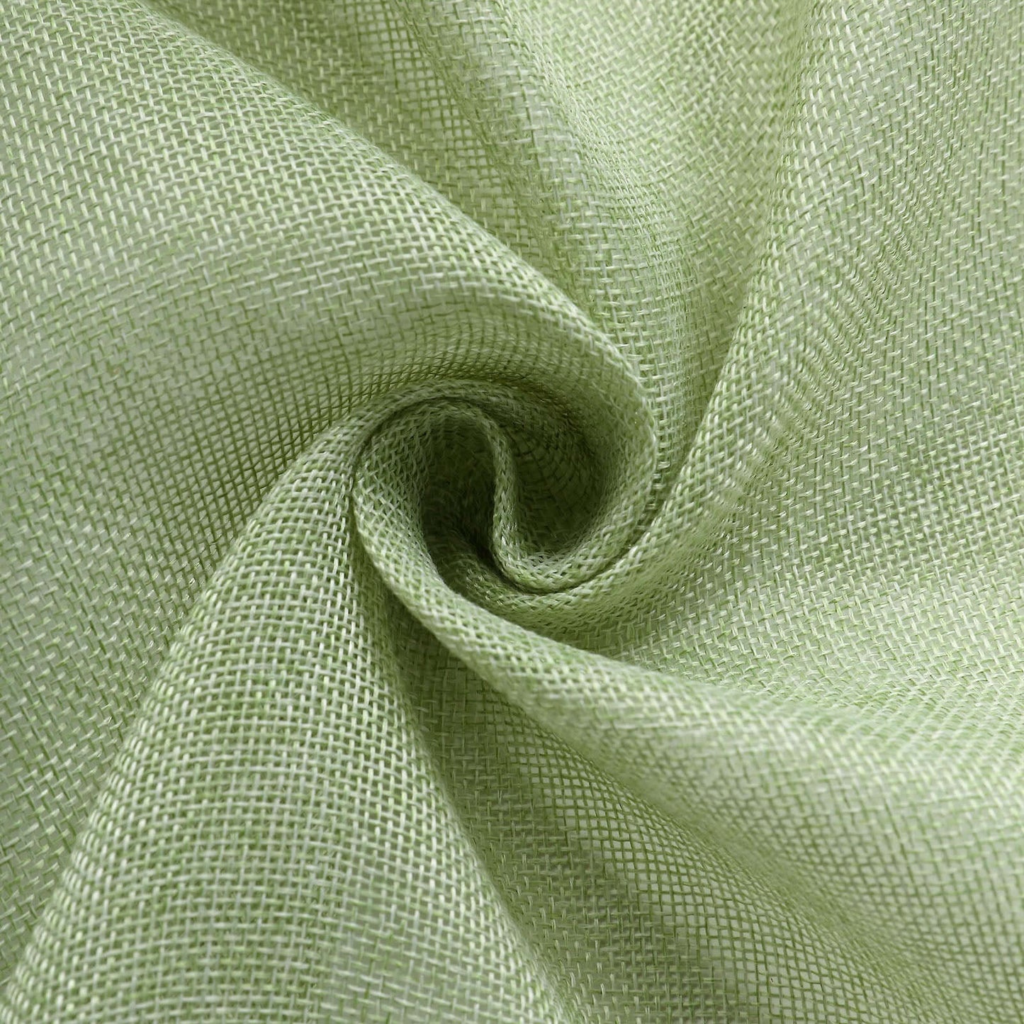 Sage green faux jute linen table runner fabric close-up.