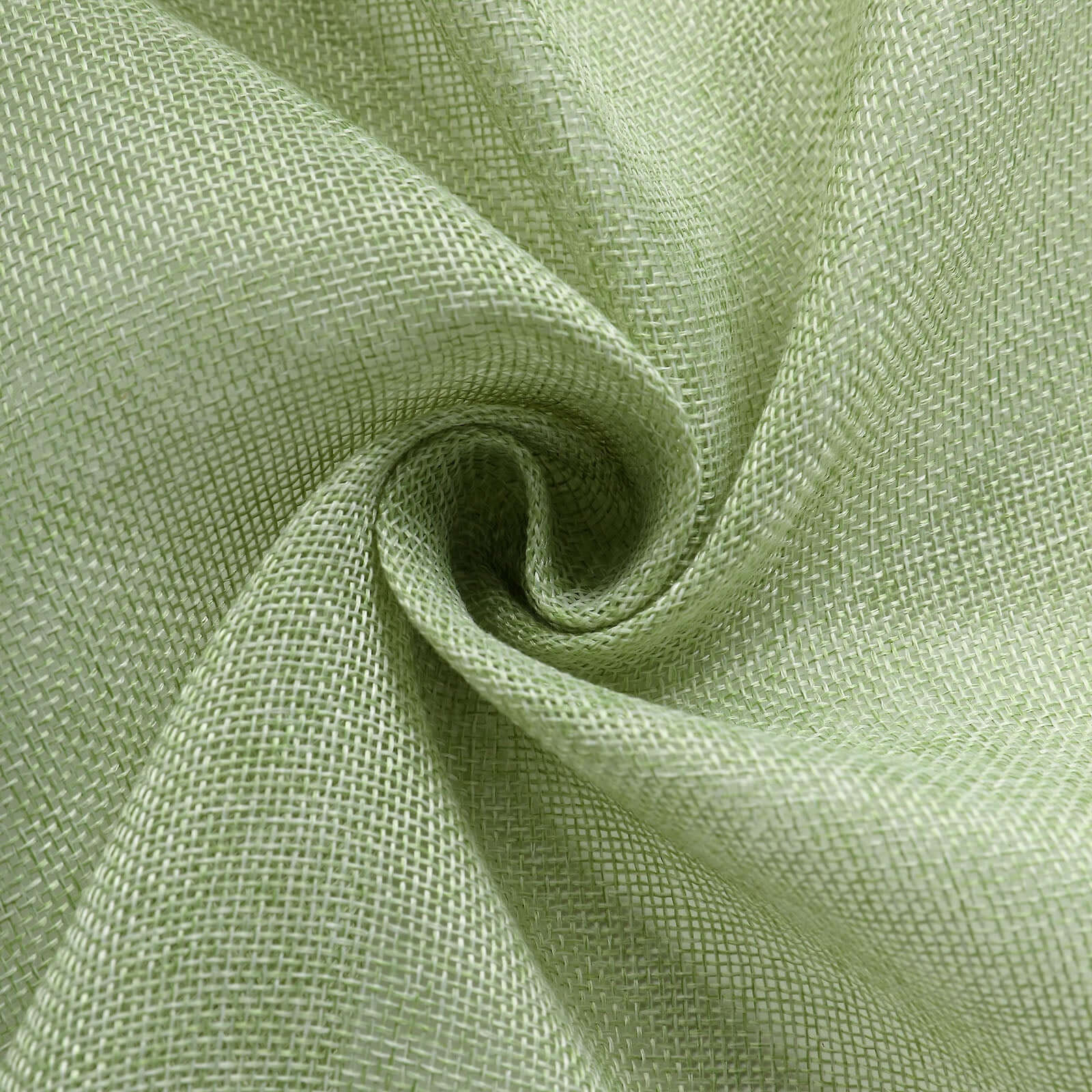 Sage green faux jute linen table runner fabric close-up.