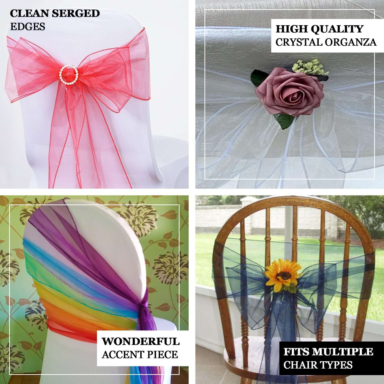 Dusty rose organza chair sashes for weddings, set of 20.
