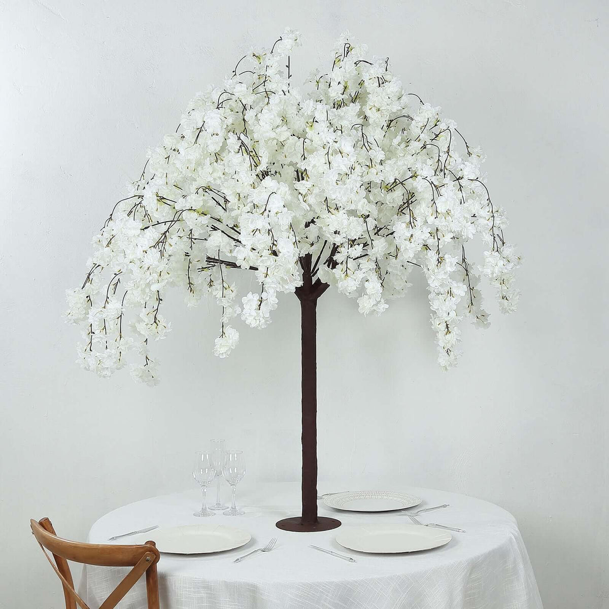 5ft Artificial Cherry Blossom Tree White – Silk Sakura Wishing Tree with Sturdy Metal Base & Realist